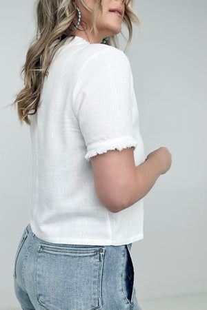 Gilli Frayed Short Sleeve Top White Linen