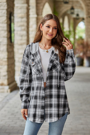 Plaid Long Sleeve Flannel Hooded Shacket - 5 colors