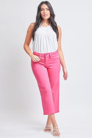 YMI Jeanswear Mid Rise Hyperstretch Cropped Straight Pants in Coral