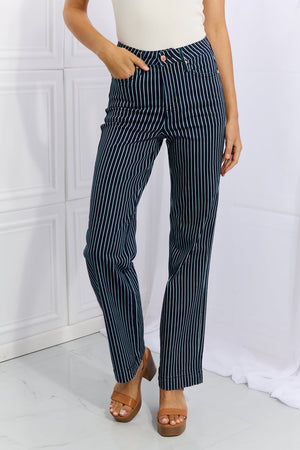 Judy Blue High Waist Tummy Control Striped Straight Trouser Jeans