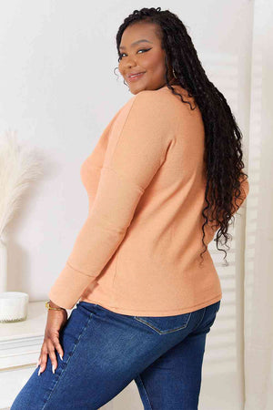 Half Button Long Sleeve Top Pumpkin