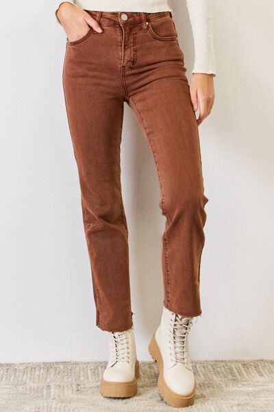 RISEN High Rise Tummy Control Straight Jeans Espresso