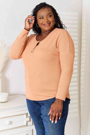 Half Button Long Sleeve Top Pumpkin