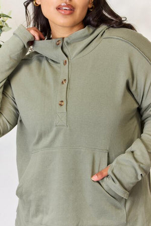 Culture Code Half Button Hoodie Olive