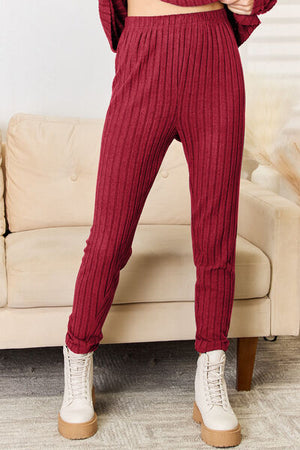 Notched Long Sleeve Top and Pants Set - 3 colors