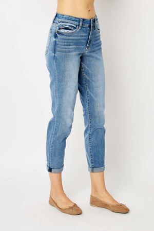 Judy Blue Mid Rise Non Distressed Cuffed Hem Slim Jeans