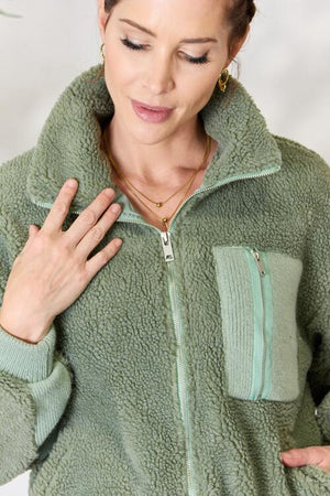 Heimish Zip Up Collared Neck Jacket Sage