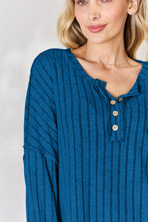 Basic Bae Ribbed Half Button Long Sleeve Top - 5 colors