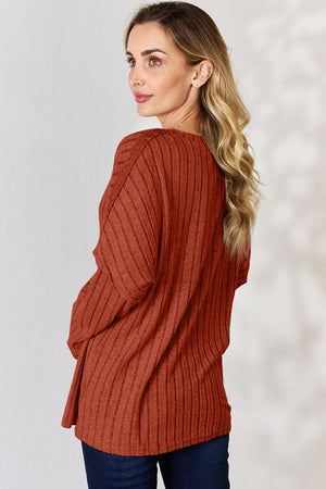 Basic Bae Ribbed Half Button Long Sleeve Top - 5 colors