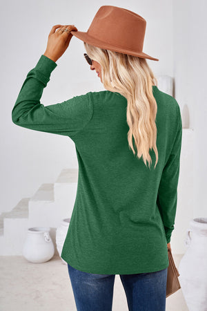 V Neck Buttoned Long Sleeve Blouse - 7 colors