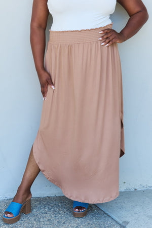 Comfort Princess High Waist Scoop Hem Maxi Skirt in Tan