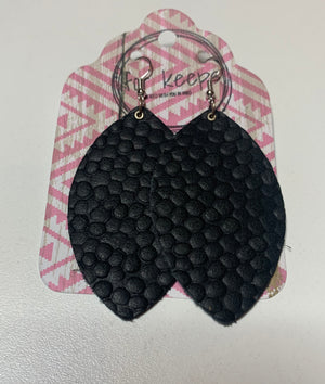 Leather Earring - Black Leaf Pebbled Embossed - Large