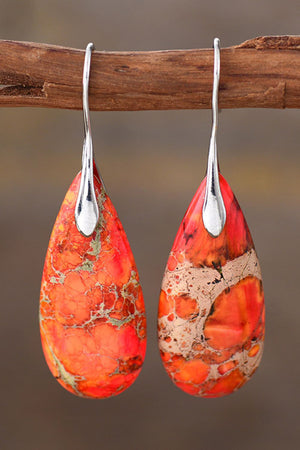 Handmade Teardrop Shape Natural Stone Dangle Earrings - 7 variations