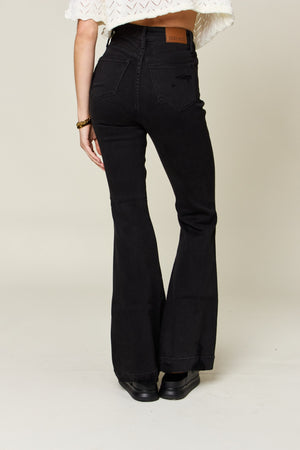 Judy Blue High Waist Tummy Control Distressed Flare Jeans Black TALL