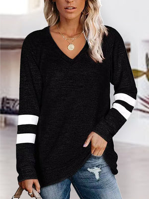 V-Neck Striped Raglan Sleeve Top - 3 colors