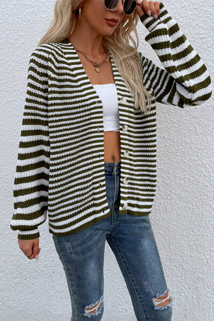 Striped V-Neck Button-Down Cardigan - 6 colors