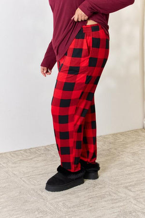 Zenana Plaid Round Neck Top and Pants Pajama Set