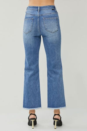 RISEN High Waist Front Seam Raw Hem Slit Straight Leg Jeans