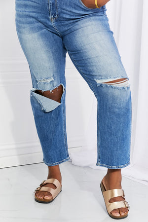 RISEN High Rise Distressed Relaxed Cropped Jeans