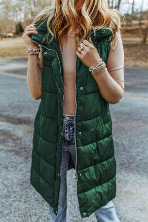 Longline Hooded Sleeveless Puffer Vest - 4 colors