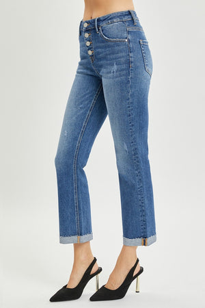 RISEN High Rise Button Fly Cropped Bootcut Jeans