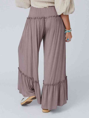 Wide Leg Ruffle Trim Pants in Dusty Purple