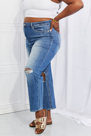 RISEN High Rise Distressed Relaxed Cropped Jeans