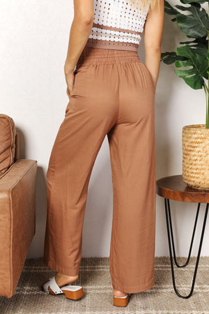 Double Take Drawstring Smocked Waist Wide Leg Pants - 2 colors