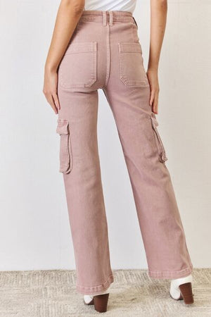 RISEN High Rise Cargo Wide Leg Jeans Mauve