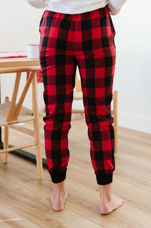 Pull Some Strings Buffalo Plaid Flannel Joggers - Red/White