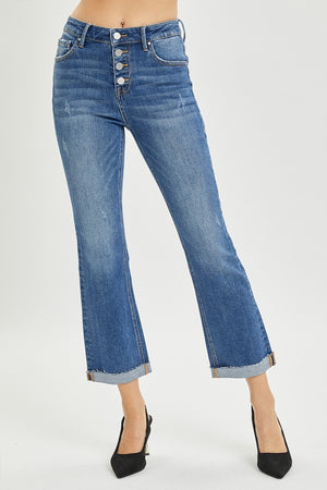 RISEN High Rise Button Fly Cropped Bootcut Jeans