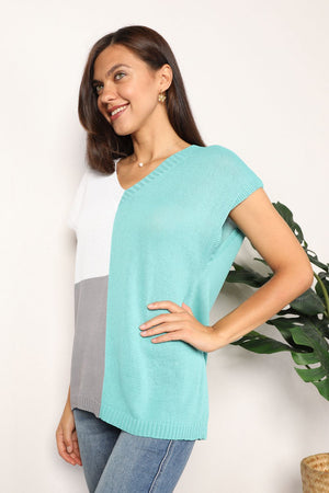 Color Block V Neck Knit Top - 3 colors