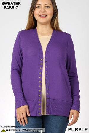 Cardigan Sweater by Zenana - Purple  - Snap front