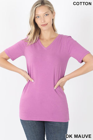 Short Sleeve V Neck Cotton Stretch relaxed Tee - Asst colors by Zenana