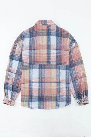 Plaid Flannel Dropped Shoulder Shacket Pink/Blue