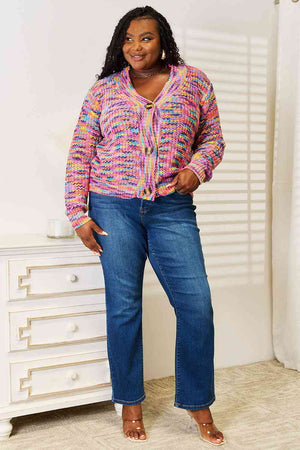 V-Neck Multicolor Long Sleeve Cardigan