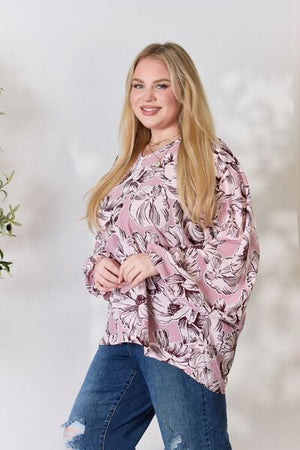 Heimish Floral V-Neck Balloon Sleeve Blouse