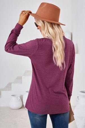 V Neck Buttoned Long Sleeve Blouse - 7 colors