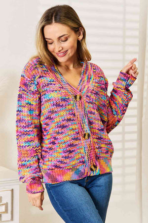 V-Neck Multicolor Long Sleeve Cardigan