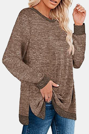 Round Neck Long Sleeve Slit tunic - 11 colors