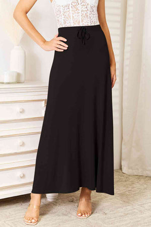 Soft Rayon Drawstring Waist Maxi Skirt Rayon - 3 colors