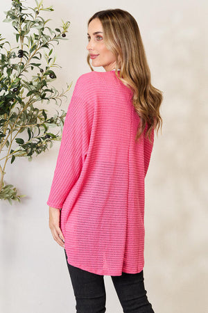 Heimish Waffle Knit Cocoon Cardigan in Fuschia Pink