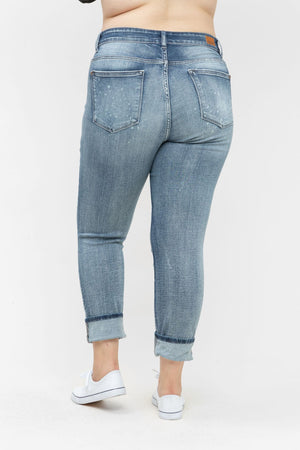 Judy Blue Mid Rise Bleach Splashed Washed Out Destroyed Boyfriend Jean