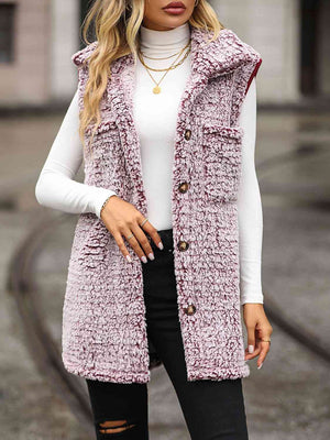 Button Down Faux Sherpa Collared Neck Vest - 3 colors