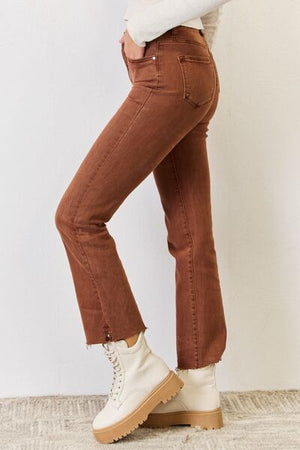 RISEN High Rise Tummy Control Straight Jeans Espresso