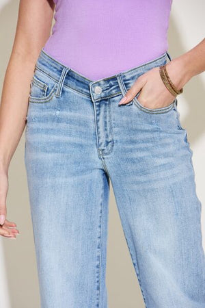 Judy Blue High Waist V Front Waistband Raw Cut Hem Straight Leg Jeans