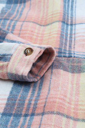 Plaid Flannel Dropped Shoulder Shacket Pink/Blue