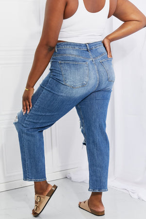 RISEN High Rise Distressed Relaxed Cropped Jeans