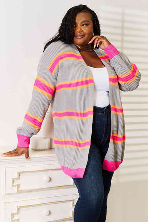 Ribbed Striped Long Sleeve Cardigan