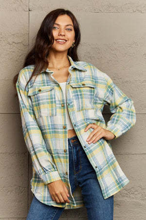Plaid Collared Neck Button-Down Long Sleeve Shacket - 8 colors